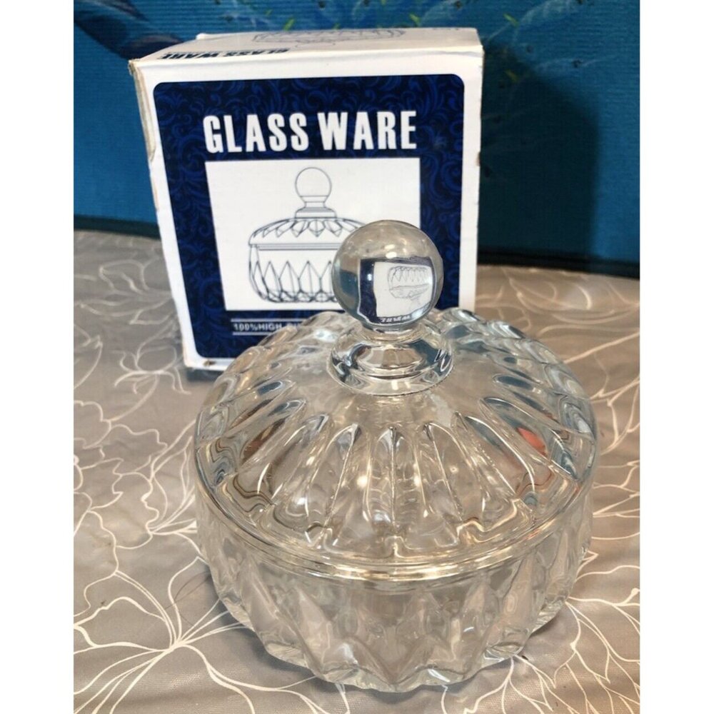 Clear Glassware Candy Dish with Lid In Box